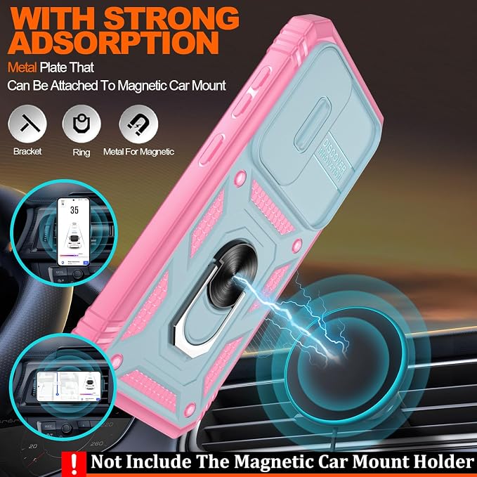 Gritup for Phone Case Samsung S24 Plus: S24+ Plus Case with 2*Screen Protector | Magnetic Stand & Slide Camera Cover | Shock Proof Military-Grade Funda para S24 Plus Cover -Green+Pink - Image 6