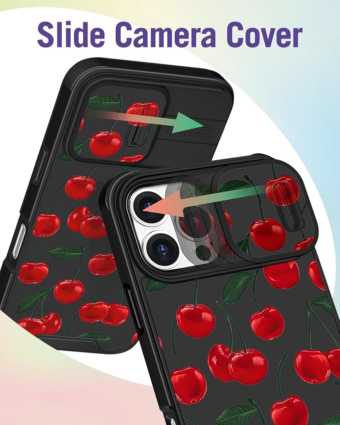 Buleens for iPhone 16 Pro Max Case 6.9 Inch - with Ring Stand & Camera Cover Aesthetic Cute Designed for Women Girls Girly Pretty Kawaii Cherry Phone Case for iPhone 16 Pro Max Compatible with Magsafe - Image 3