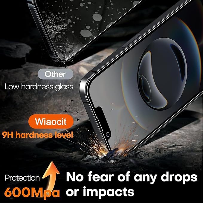 Wiaocit Tempered Glass Privacy Screen Protector for iPhone 16e/iPhone 17e | 3+3 Pack, 9H Hardness, Camera Lens Protector, Installation Frame, Bubble Free, Case Friendly - Image 4