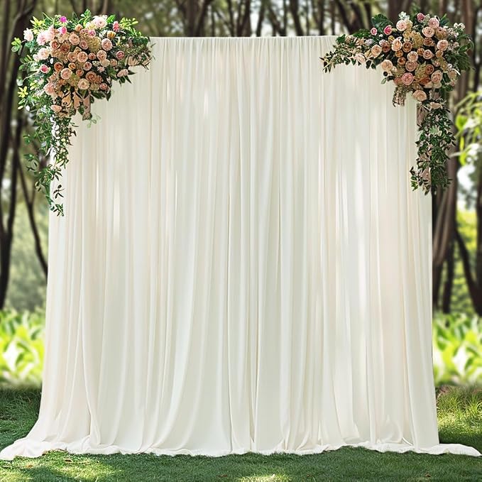 20x10ft Wrinkle Free Ivory Backdrop Curtain for Parties Soft Fabric Drapes Wedding Ivory Curtain Backdrop for Birthday Party Decorations Background for Photography 5x10ft,4 Panels by ESGOTBME