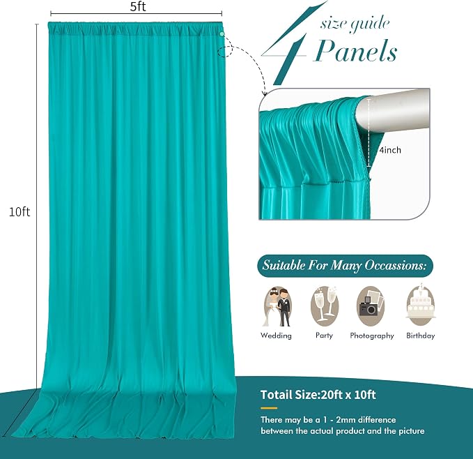 10 ft x 20 ft Wrinkle Free Turquoise Backdrop Curtain for Parties, Thick Polyester Teal Photo Backdrop Drapes,4 Panels 5ft x 10ft for Baby Shower Wedding Engagement Birthday Mermaid Party - Image 7