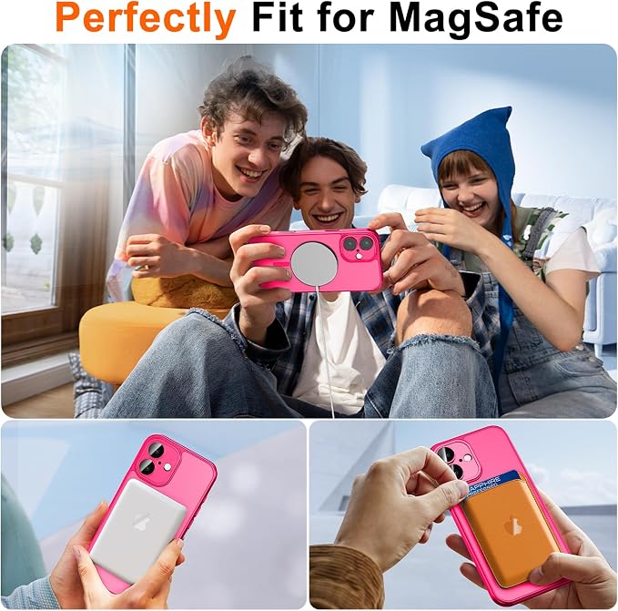 for iPhone 16 Plus Case with Privacy Screen Protector, Hot Pink | Full Camera Protection, Matte Translucent, Magnetic, Compatible with MagSafe, Shockproof Phone Cover for Women/Girls - Image 4