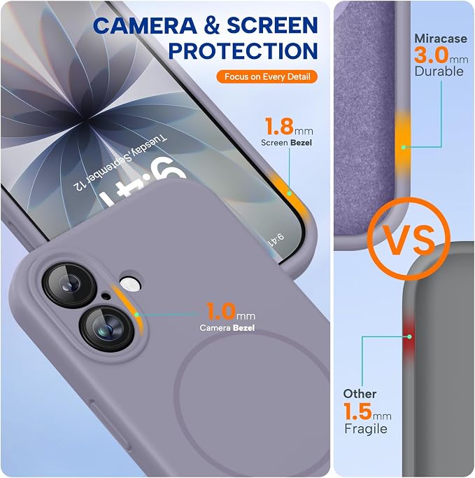 Miracase Silicone & Magnetic for iPhone 17 Case, Lavender Gray | Compatible with MagSafe, Silicone Camera Control Cover, Soft Microfiber Lining, Shockproof Drop Protection Phone Case for 17 - Image 3