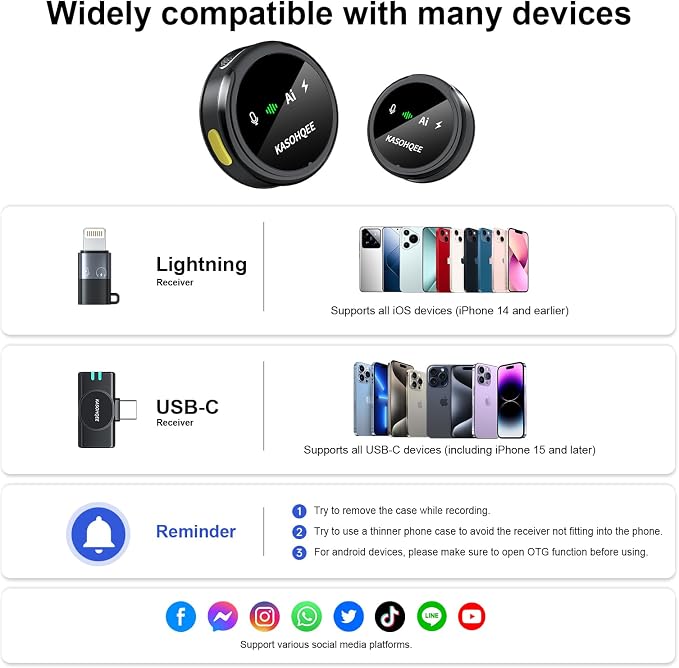 Wireless Lavalier Microphone for iPhone 17/16/15/14, iPad & Android, Magnetic Clip-on Mini Mic with Charging Case,30H Playtime Plug-Play Lapel Lavalier Mic for Vlog TikTok, AI Noise Reduction - Image 8