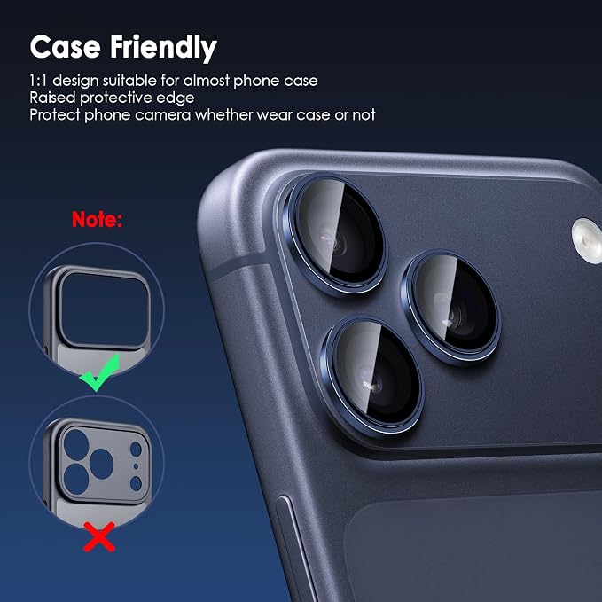 Camera Lens Protector for iPhone 17 Pro & 17 Pro Max, Blue | AR+AF, 9H Tempered Glass, Individual Metal Ring, Anti Glare, Fall Protection, Camera Screen Cover - Image 4