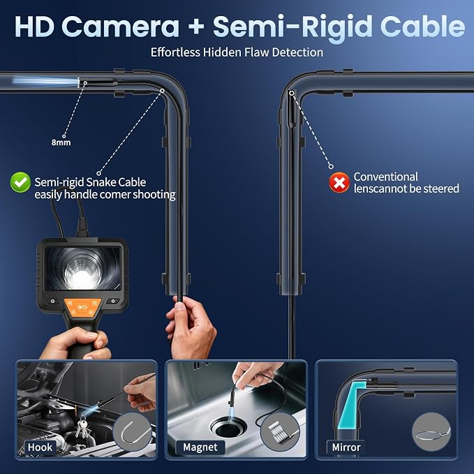 50FT Endoscope Camera with Light-1080P HD Borescope Inspection Camera | IP67 Waterproof Sewer Tools with 8 Adjustable LEDs,Snake Cameras with 4.3" IPS Screen for Plumbing & Automotive Engines - Image 5