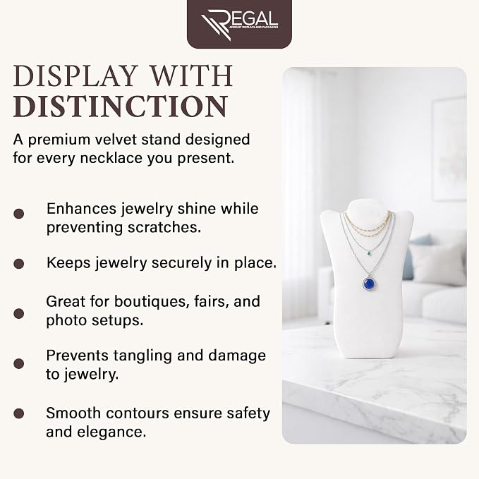 RJ Displays Jewelry Display for Vendors, Velvet Necklace Display Stand Holder, Jewelry Stand Necklace Holder for Vendors. Jewelry Display Stand 14” H. (White) - Image 8