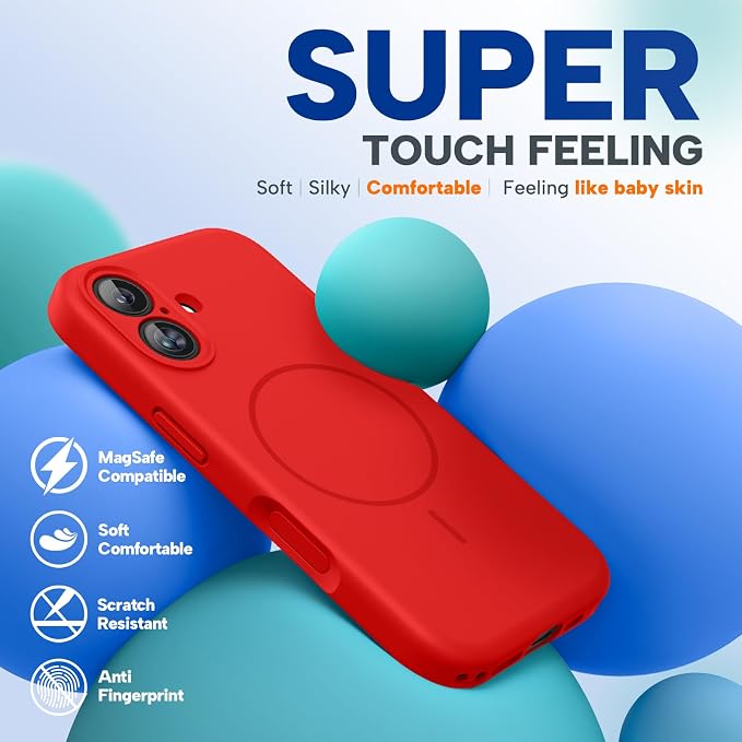 Miracase Silicone & Magnetic for iPhone 16 Case, Red | Compatible with MagSafe, Anti-Scratch Microfiber Lining, Liquid Silicone Case Shockproof Drop Protection Phone Case for 16 - Image 6