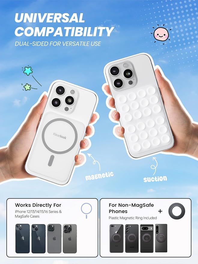 Klearlook Magnetic Suction Phone Mount for MagSafe Case, Classic White | Removable Sticky Phone Grip Holder for Hands-Free Makeup / Selfie / Vlog for TikTok & Instagram Influencer / Creator - Image 2
