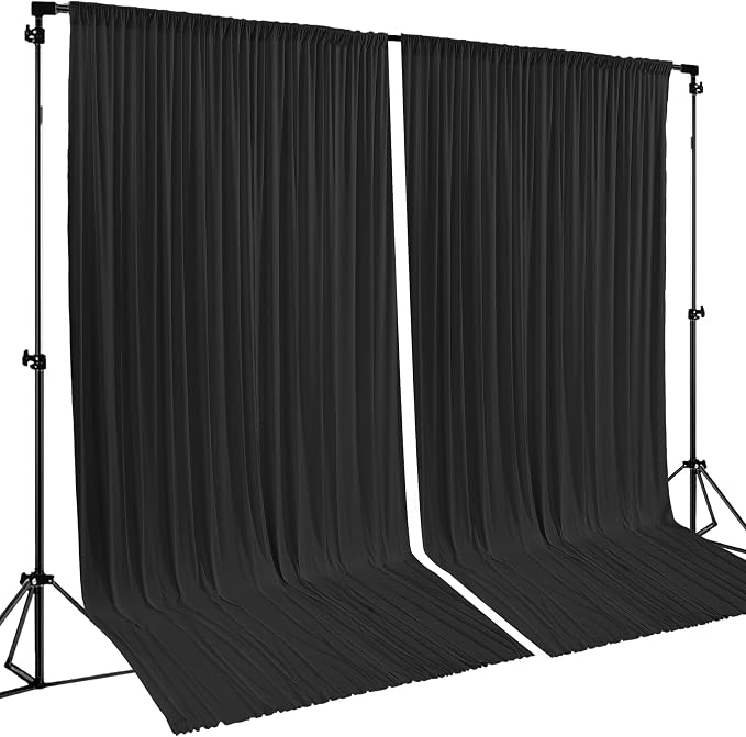 Black Backdrop Curtain 2 Panels-Wrinkle-Free Black Curtains Polyester Photography Drapes for Wedding Birthday Party Photo Background Backdrop Stand- 8 X10FT by WishCare