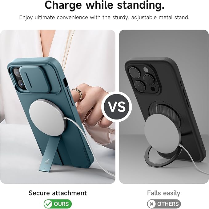 SURITCH for iPhone 13 Pro Max/12 Pro Max Case with Magnetic Camera Slide Cover and Adjustable Kickstand, Compatible with MagSafe, Shockproof Bumper Case Slim Protective Cover 6.7 Inch, Lake Green - Image 5