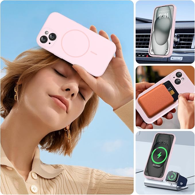 Miracase Silicone & Magnetic for iPhone 15 Plus Case, Sand Pink | Compatible with MagSafe, Soft Microfiber Lining, Liquid Silicone Case Shockproof Drop Protection Phone Case for 15 Plus - Image 7