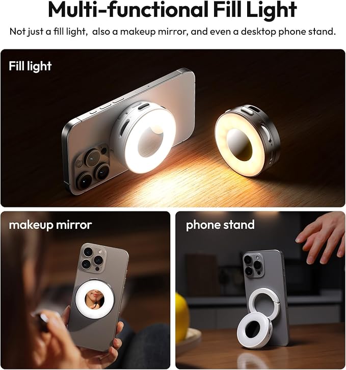 Ulanzi ML05 Magnetic Selfie Light, Mini Phone Light for iPhone Magsafe | 2500K-9000K Bi-color, Mirror & Phone Stand & Fill Lighting 3 in 1, For Selfies/TikTok/Zoom Call/Video Conference/YouTube - Image 5