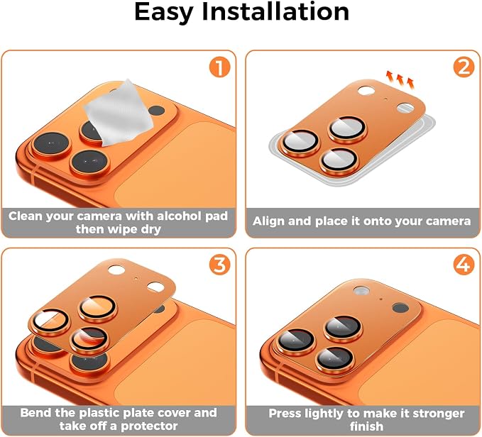 Screen Protector for iPhone 17 Pro 6.3 inch +2 Pack Orange Metal Camera Lens cover Protector - Image 8