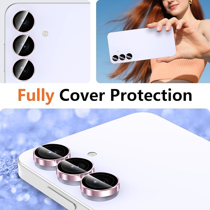 for Samsung Galaxy S25 FE Camera Lens Protector, Individual Metal Ring Tempered Glass Lens Cover, [Strong Adsorption] Scratch Resistant Ultra-Thin HD Clear Lens Cover, 1 Set-Pink Ring - Image 8