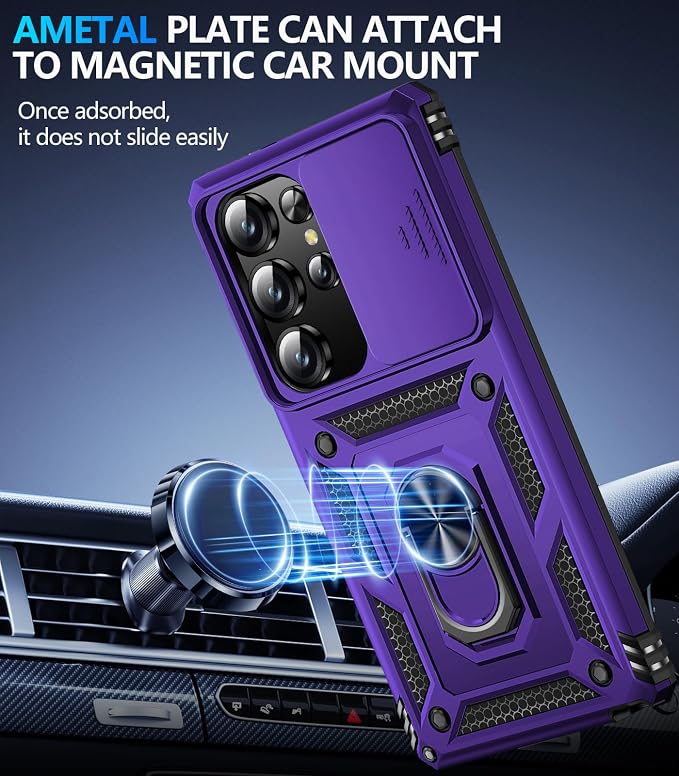 Taisairu for Samsung Galaxy S26 Ultra Case with Screen Protector & Slide Camera Lens Cover, Built-in Magnetic Ring Stand Shockproof Protective Phone Case for Samsung S26 Ultra Case (Purple) - Image 5