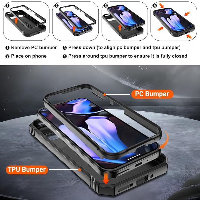 Gritup for Pixel 9/9 Pro Case Military-Grade Shockproof with Kickstand | with 2 PCS Screen Protector, Slide Camera Cover, Heavy Duty Outdoor Protection Funda para Google 9/9 Pro Cover, Black - Image 4