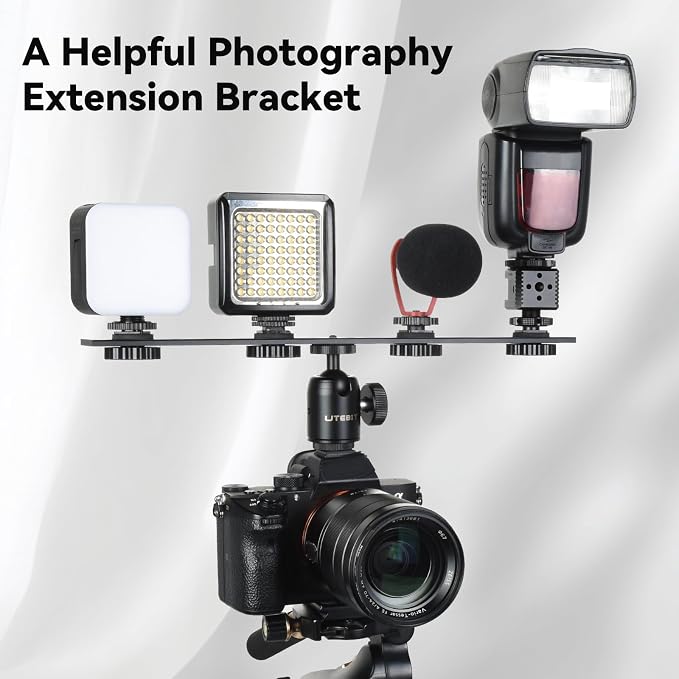 13 inch Flash Bracket, Long Dual Camera Mount with 1/4“ Hot Shoe | Flash Bracket Extension Bar, Straight Flash Brackets 1/4-3/8 Thread Hole Tripod Mount for Camera/LED Light/Microphone - Image 7