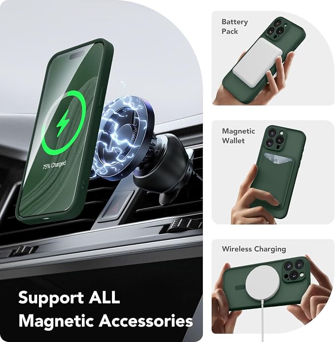 CAPRARO for iPhone 13 Pro Case, Compatible with MagSafe | Upgraded [Full Camera Protection] Shockproof Protective Slim Translucent Matte Magnetic Phone Case 6.1'', Deep Green - Image 3