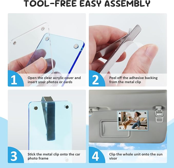 2 Pack Car Picture Holder, Magnetic Sun Visor Photo Clip, Car Picture Frame | 2.36 x 3.54 Light Blue Acrylic Photo Holder, Keeps Photos Secure on your Sun Visor, Personalized Car Interior Display - Image 5