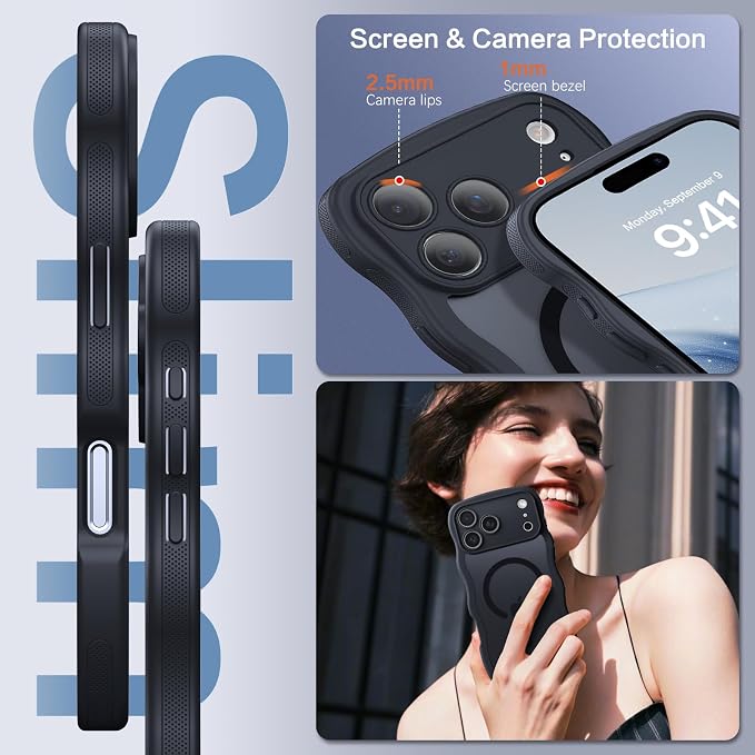 BENTOBEN Magnetic for iPhone 17 Pro Case, Cute Wavy Full Camera Protection [Compatible with MagSafe] Matte Anti-Slip Bumper Women Girls Boys Protective Cover for 17 Pro 6.3", Black - Image 6