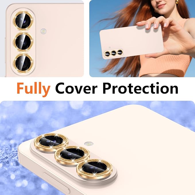 for Samsung Galaxy S26 Plus Camera Lens Protector, Individual Metal Ring Tempered Glass Lens Cover, [Strong Adsorption] Scratch Resistant Ultra-Thin HD Clear Lens Cover, 1 Set-Gold Sparkly - Image 8