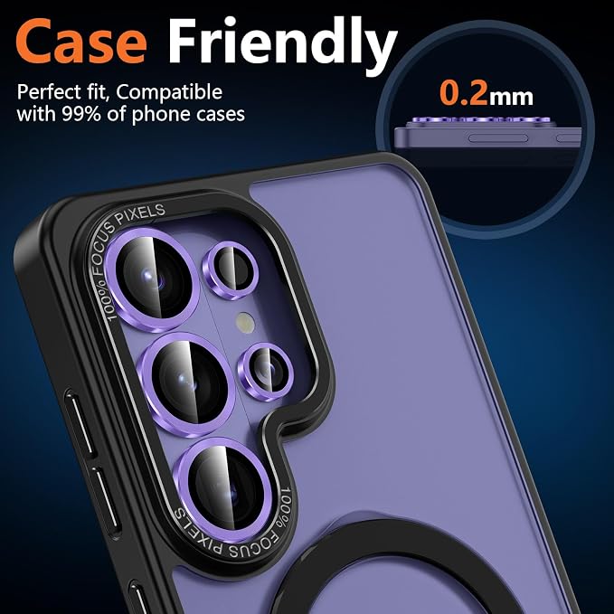 for Samsung Galaxy S26 Ultra Camera Lens Protector, Individual Metal Ring Tempered Glass Lens Cover, [Strong Adsorption] Scratch Resistant Ultra-Thin HD Clear Lens Cover, 1 Set-Purple - Image 6