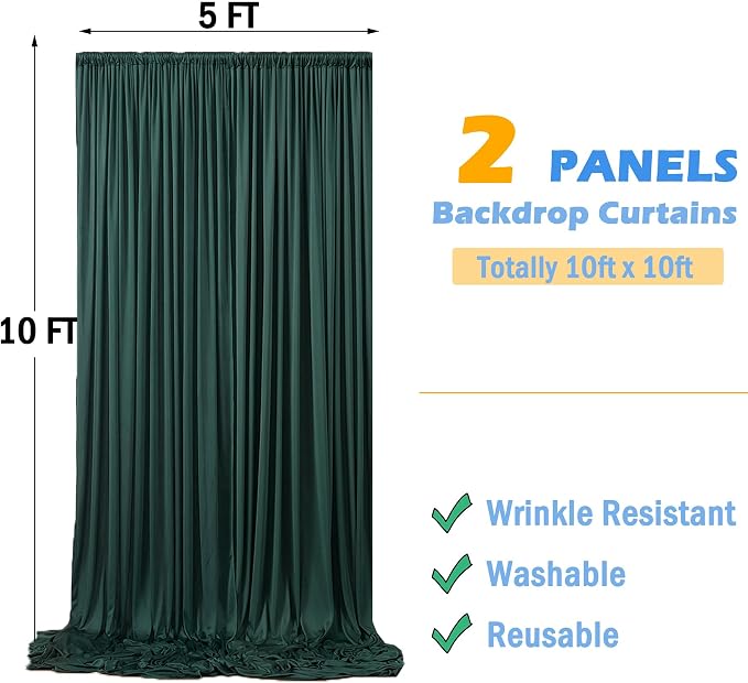 10ftx10ft Hunter Green Backdrop Curtains for Parties, Wrinkle Free 2 Panels Silky Polyester Photo Backdrop Drapes Back Drop Cloth Drapery for Wedding Birthday Photography Background - Image 6