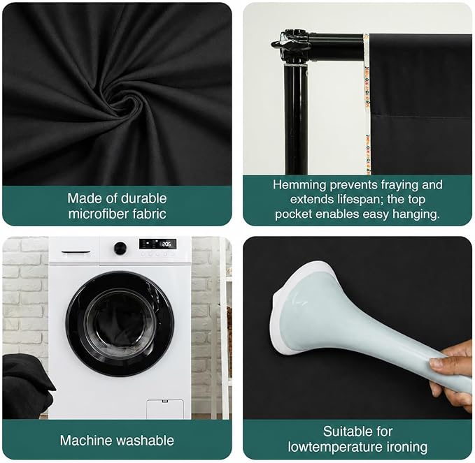 Kate 6ft×9ft Black Photography Backdrop for Studio Portraits and Video | Solid Black Cloth For Portraits, Product Photos, Videos, Streaming, Interviews, Parties And Studio Shoots. - Image 4