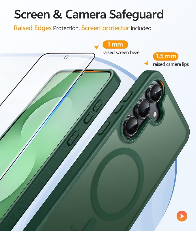 FNTCASE for Samsung Galaxy S25 FE Case, Fit for Magsafe, Screen Protector | Translucent Matte Magnetic Back, 14FT Military Grade Drop Protection, Slim Shockproof Protective Phone Cover, Green - Image 4