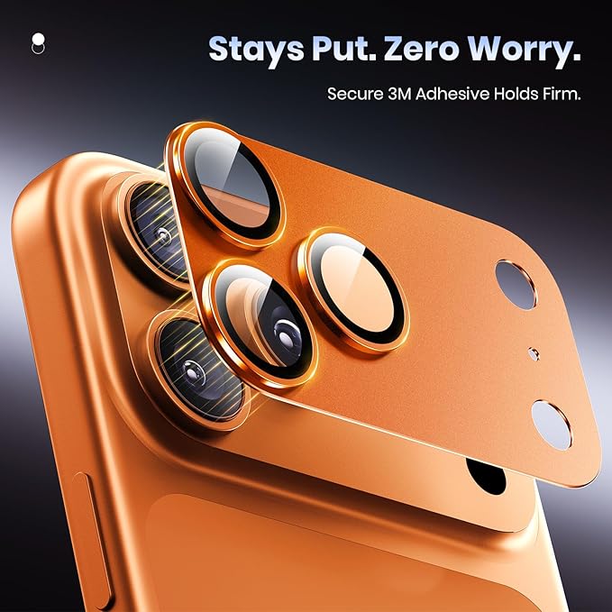 for iPhone 17 Pro Max Camera Lens Protector - 12FT Shatterproof | Military Grade Protection, Strong Adsorption, 9H+ Tempered Glass Camera Screen, Full Protective Cover, Case Friendly, Orange - Image 5