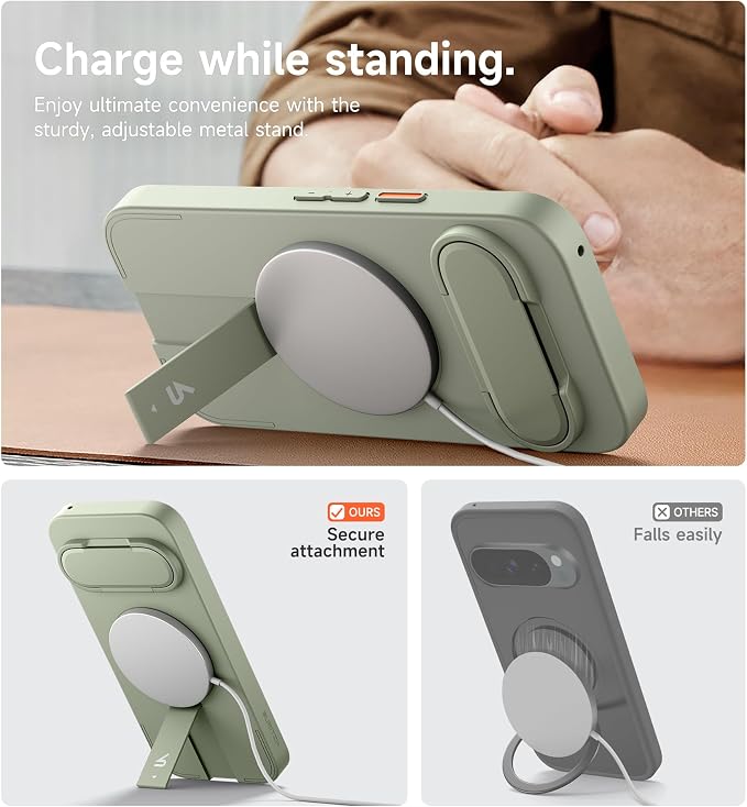 SURITCH for Google Pixel 9 Pro XL Phone Case, Compatible with MagSafe, Protective Cover with Camera Cover & Adjustable Metal Kickstand for Pixel 9 Pro XL -Sage Green - Image 6