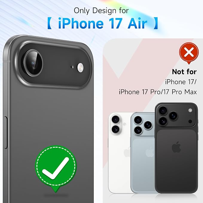 YWXTW Camera Lens Protector for iPhone Air, Individual Anti Scratch Metal Ring Tempered Glass Camera Screen Protector for iPhone Air Accessories, Case Friendly (Black) - Image 2