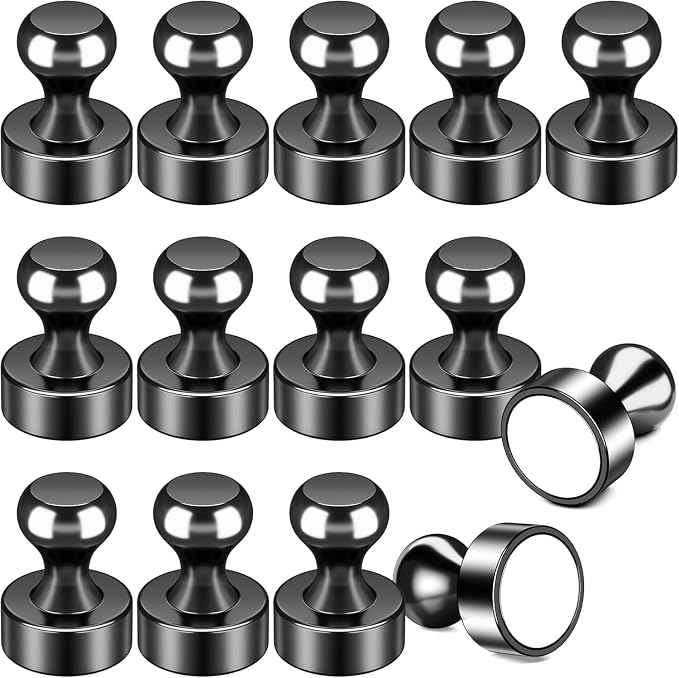 FINDMAG 14 Pack Fridge Magnets, Magnets for Whiteboard, Black | Magnetic Push Pins with Strong Magnetic Hold for Photos, Pictures, Fridge, Refrigerator, Kitchen, Classroom and Office by FINDMAG