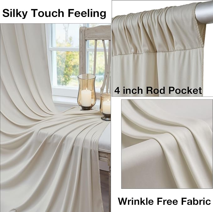 30ftx10ft Wrinkle Free Beige Backdrop Curtains for Parties, Silky Polyester Photo Backdrop Drapes 6 Panels 5x10ft Back Drop Cloth for Wedding Birthday Baby Shower Photography Background - Image 2