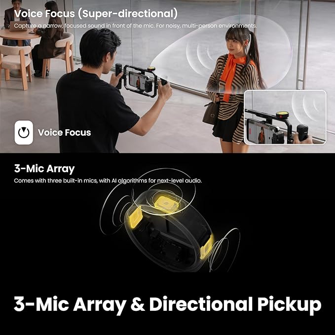 Insta360 Mic Pro (4 TX + 1 RX + Charging Case), Wireless Mini Lavalier Microphone for iPhone/Camera/Android, Video Recording, Vlogging, Bluetooth, Customizable E-Ink Display, 3-Mic Array, 30hrs Use - Image 3