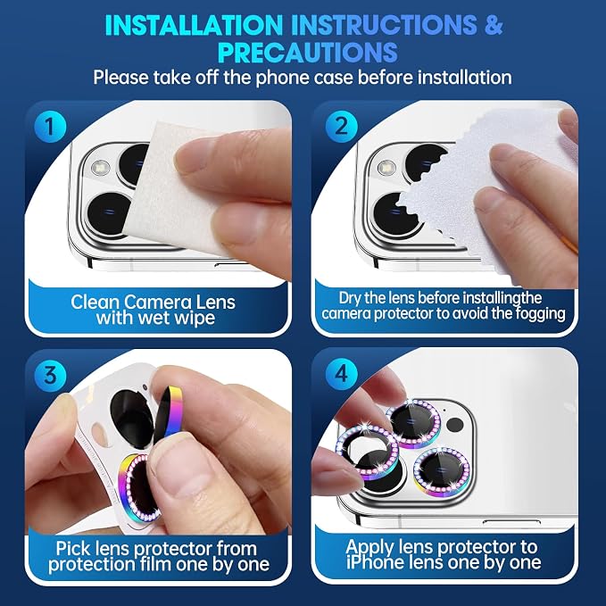for iPhone 15 Pro/15 Pro Max Camera Lens Protector Diamond, Colorful | Individual Metal, 9H Hardness, Scratch Resistant, Shockproof, Drop Protection, Case Friendly, Stylish Accessories - Image 7