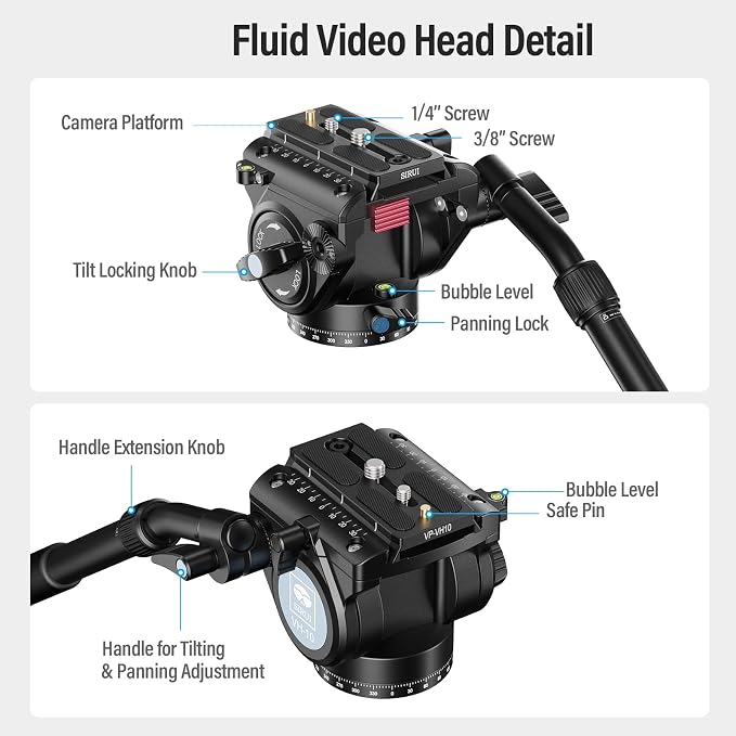 SIRUI SVM-165 Carbon Fiber Camera Monopod with Feet, 68.7" Professional Lightweight Travel Monopod with Fluid Video Head for DSLR Camera, One-Step Height Adjustment, Modular, Max Load 22lbs - Image 8