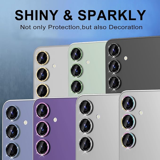 for Samsung Galaxy S23 FE Camera Lens Protector, Individual Metal Ring Tempered Glass Lens Cover, [Strong Adsorption] Scratch Resistant Ultra-Thin HD Clear Lens Cover, 1 Set-Black Sparkly - Image 7