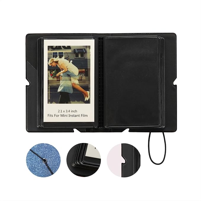 2x3 Instax Mini Photo Album, 28 Pockets. Glitter Blue, 2PK | Portable Wallet Size Album Stores 2x3 inch Instant Photos. Fits Polaroid, Instax Mini, Kodak Mini Prints and Zink. - Image 3