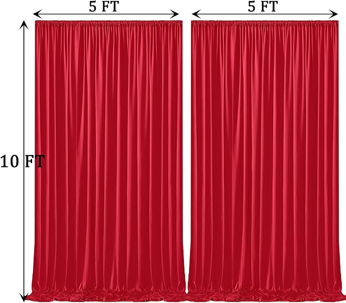 10ft x 10ft Wrinkle Free Red Backdrop Curtains for Parties, Polyester Photo Backdrop Drapes 2 Panels 5x10ft for Weddings Birthday Party Christmas Photography Background - Image 5