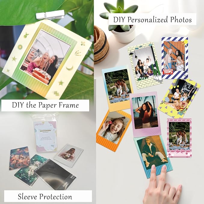 2x3 Picture Hanging Paper Frames with Stickers for Instax Mini Films | 20 Frames with Clips & String, 20 Border Stickers, 20 Photo Protector Perfect for 54x86mm Polaroid Mini Photo,Colorful & Cute - Image 5