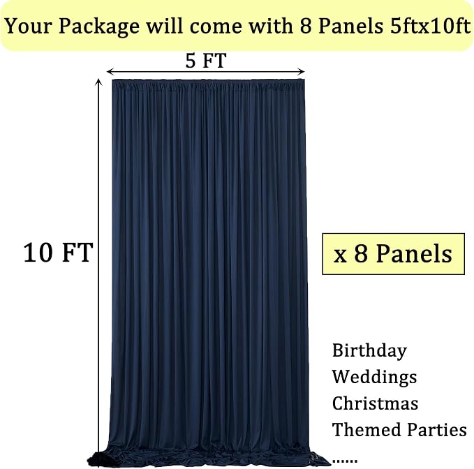40ftx10ft Wrinkle Free Navy Blue Backdrop Curtains for Parties, Thick Polyester Backdrop Drapse 8 Panels 5x10ft for Weddings Birthday Photography Background Curtains - Image 4