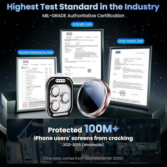 Uyiton for iPhone 17/16/15/14 (Pro Max & Pro) Camera Lens Protector | Unique Lines Text Design, Case-Friendly, Military-Grade Sapphire Glass Metal Camera Cover, Easy to Install, Silver+Red - Image 6