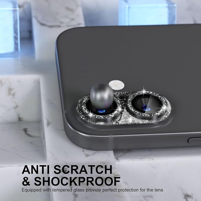 Choiche for iPhone 17 Camera Lens Protector, Glitter-Black | Bling Metal Camera Cover with 9H Tempered Glass Lens Screen Protector Accessories, Strong Adsorption, Case-Friendly - Image 3