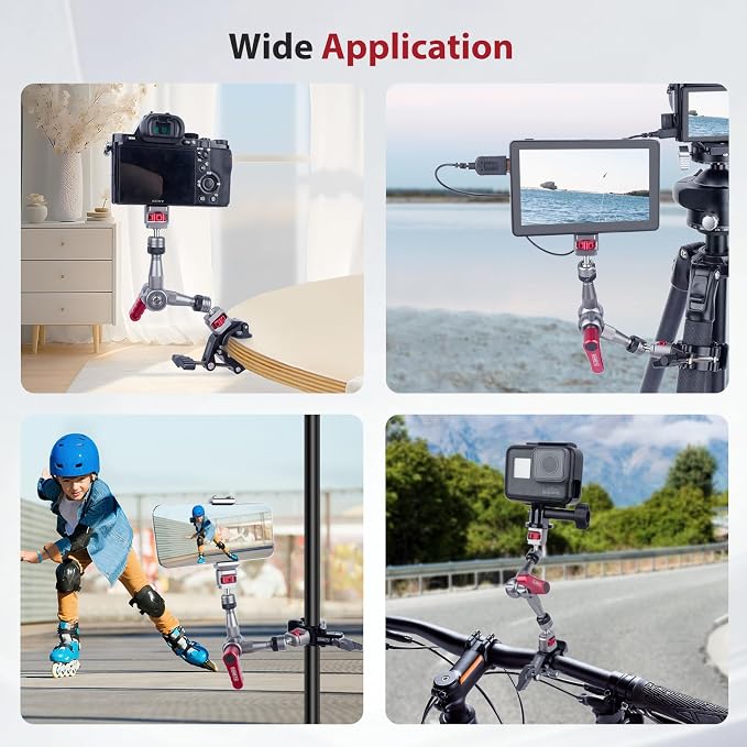 Came-TV Universal 18-50mm Camera Clamp Mount for Insta360/GoPr0, Heavy-Duty Aluminum Alloy with 1/4" & 3/8" Threads, Motorcycle Mirror/Car Headrest Rod Clamp for Camera/LED Light/Microphone - 61012 - Image 4