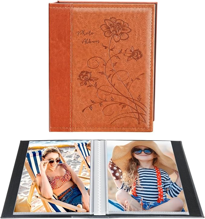 Artmag Photo Album 5x7 Clear Pages Pockets Leather Cover Slip Slide in Photo Album Book Holds 50 Vertical 5x7 Photos Picture Book for Wedding Family (Brown) by Artmag