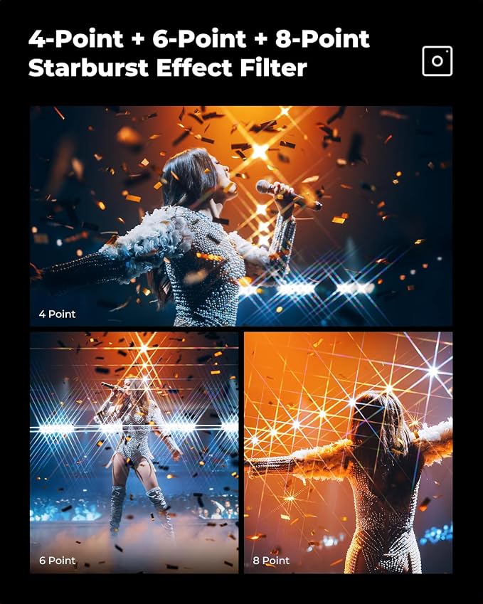 K&F CONCEPT 55mm Star Filters Kit 3pcs 4+6+8 Points Starburst Filters Set | 18 Layer Coating Ultra Slim Optical Glass Camera Lens Filter with 3 Cleaning Cloth Nano-K Series FS306 - Image 5