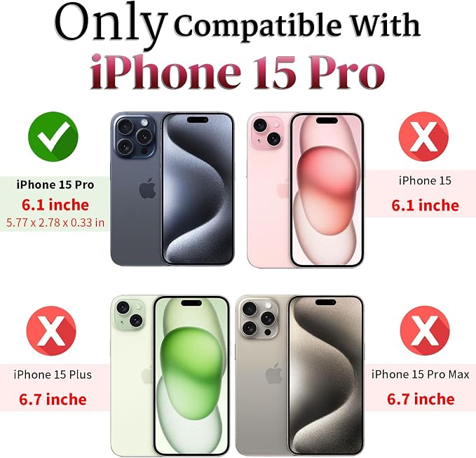 HNHYGETE for iPhone 15 Pro Case with HD Screen Protector: [Military Grade 20ft. Drop Tested] Ring Shockproof Protective Phone Case for - iPhone 15 Pro (Red) - Image 2