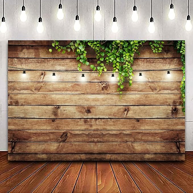 10x6.5ft Rustic Background for Photography Green Leaves Woodlands Photos Backdrops Wood Plank Backdrops for Weddings Birthday Baby Shower Party Barn Farmhouse Decorative Banner by CSFOTO